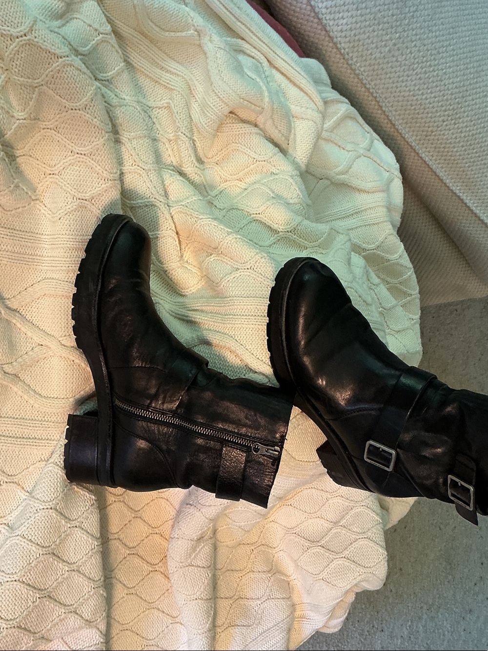 Kork-Ease Black Leather Mid-Calf Zip & Buckle Boots